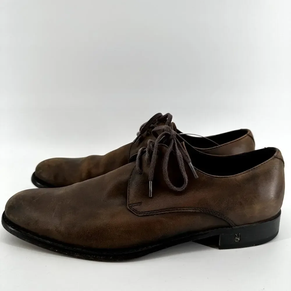 John Varvatos Oxford Dress Shoes Lace Up Heeled Leather Formal Brown 9.5M